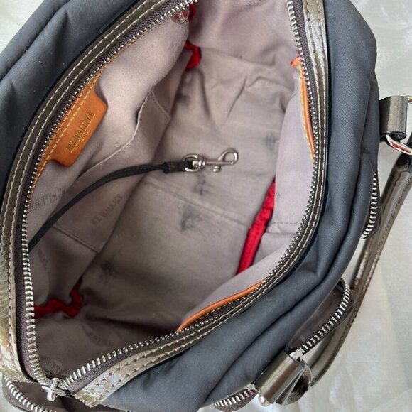 MZ Wallace Kara Satchel Bag Nylon Patent Leather Trim Dual Handle 6 Pockets Gray - Picture 7 of 16